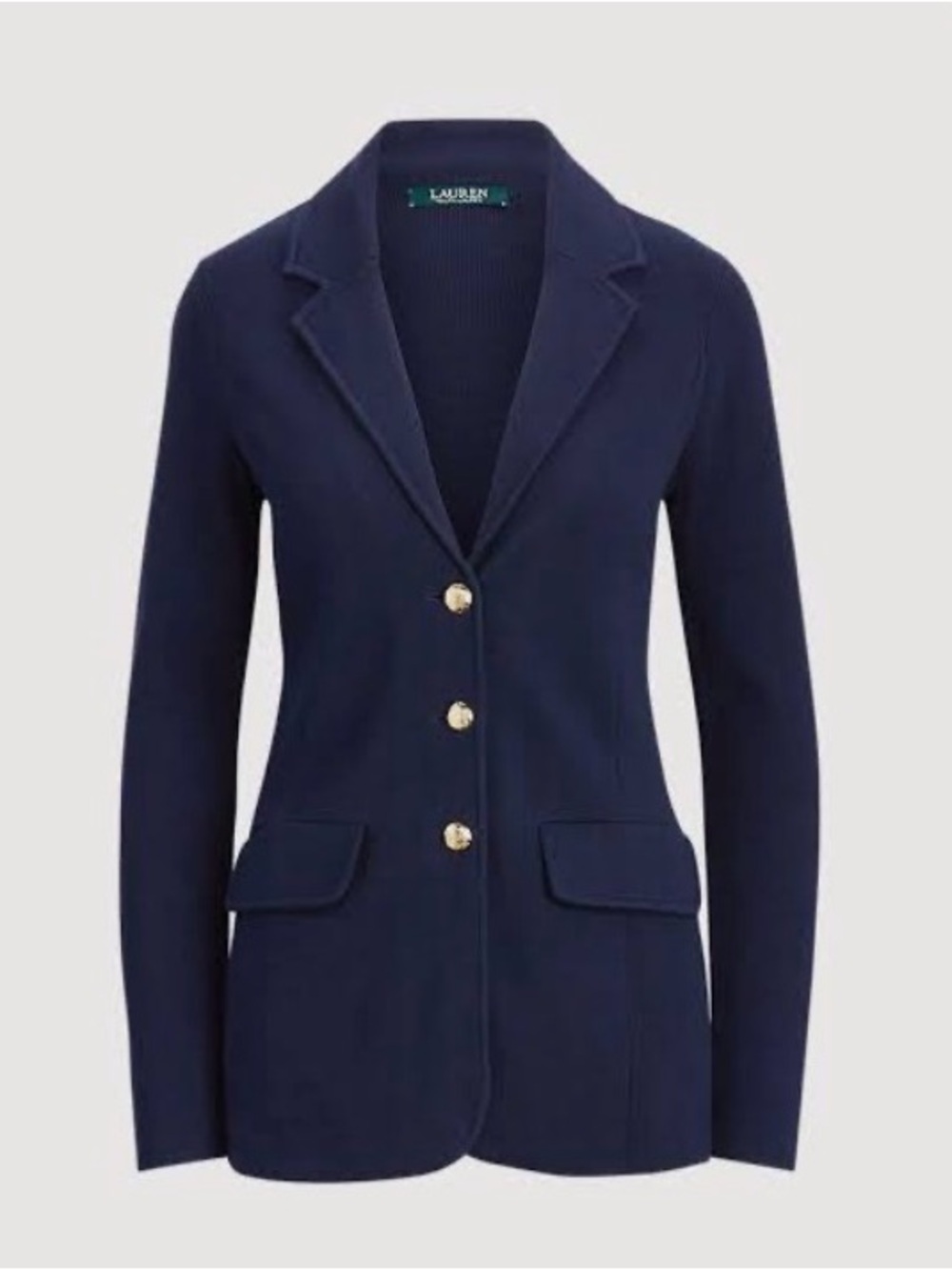 Lauren Ralph Lauren Combed Cotton-Blend Sweater Knit Blazer in Navy - Size XL